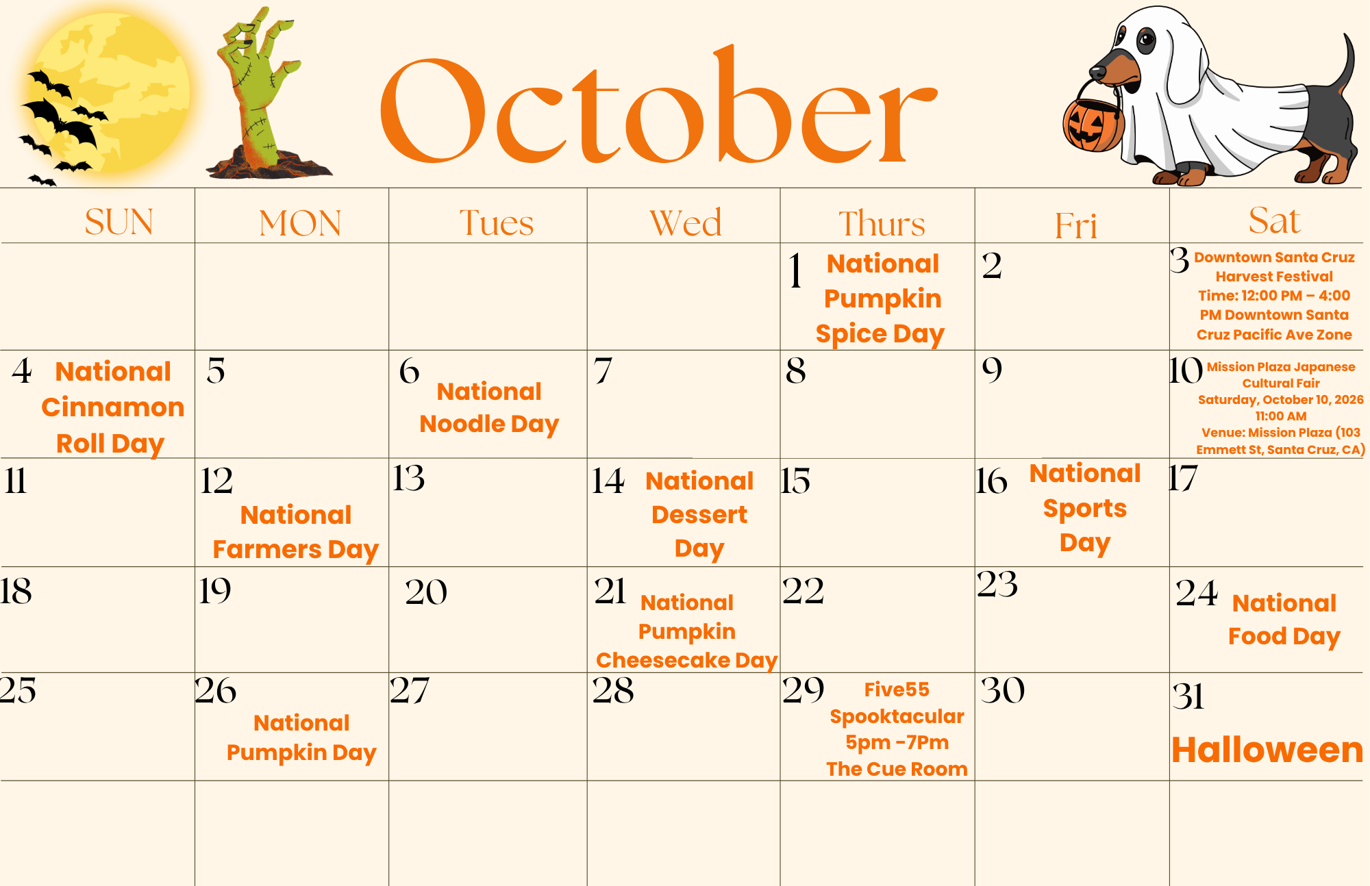 Resident Events | Five55 October Calendar