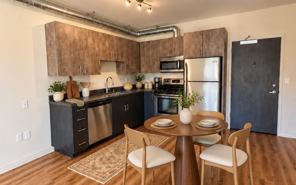 C2 - 1 bedroom floorplan layout with 1 bathroom and 604 square feet (Kitchen/Dining Area)